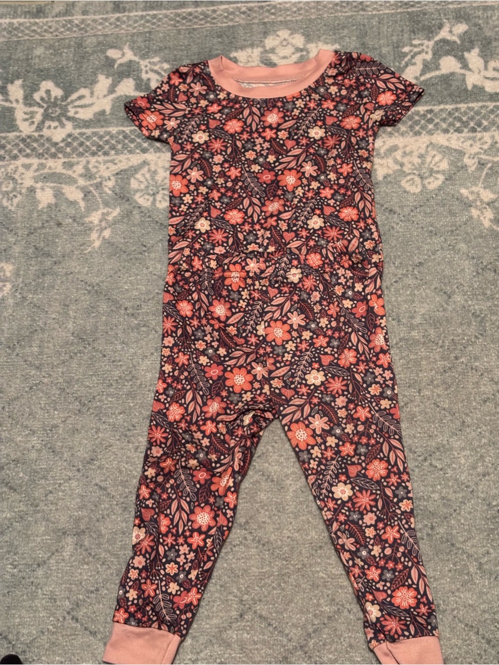 BearPaw Pink and Navy Floral Short-Sleeve Shirt & Pants Set